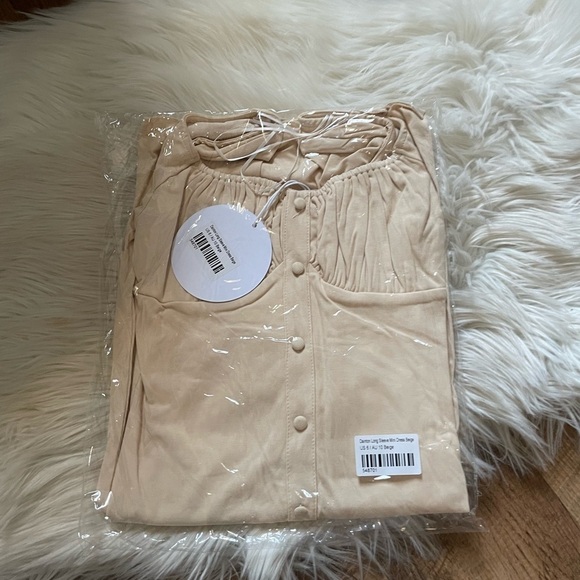 PRINCESS POLLY Dainton Long Sleeve Beige Mini Dress - Picture 2 of 3